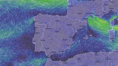 Wind Movement On The Map Of Spain, Loop Video Stock Footage 292699730