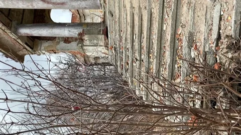 The wind moves a piece of cloth of an old abandoned manor house Video stock 164122533