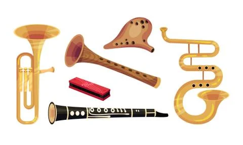 Wind Musical Instruments Isolated on White Background Vector Set イラスト素材