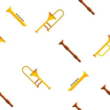 Wind Musical Instruments Seamless Pattern Stock Illustration