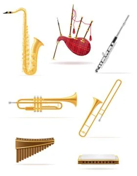 Wind musical instruments set icons stock illustration Stock Illustration