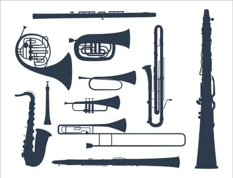 Wind musical instruments tools acoustic musician equipment orchestra vector Stock Illustration