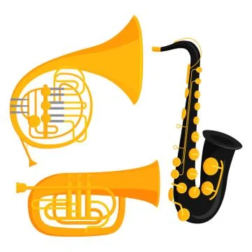 Wind musical instruments tools acoustic musician equipment orchestra Stock Illustration