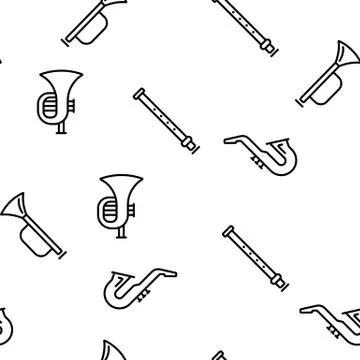 Wind Musical Instruments Vector Seamless Pattern Stock Illustration