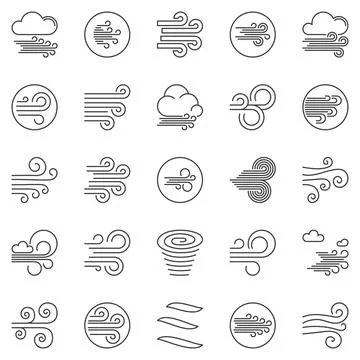 Wind outline vector icons set. Breeze concept line symbols Stock Illustration