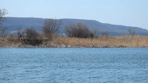 Wind over the lake disturbs the tranquility of the water Stock Footage 89137064