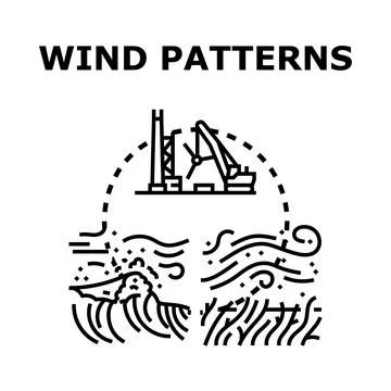 Wind patterns influencing energy production and environmental elements 库存插图