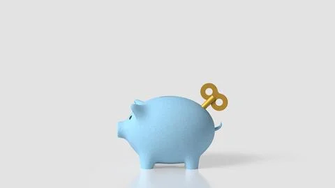 Wind Up Piggy Bank for Smart Saving and Financial Growth 3d render.. Stock Illustration