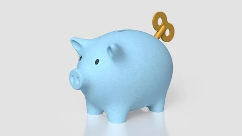 Wind Up Piggy Bank for Smart Saving and Financial Growth 3d render.. Stock Illustration