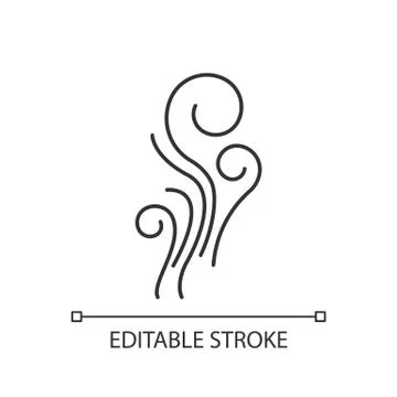 Wind pixel perfect linear icon. Fresh air swirl. Good smell, perfume scent. A Stock-Illustration