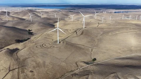 Wind Powel Plant On Rolling Dry Hills Stock Footage 345216711