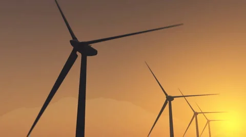 Wind power 4 at sunset Stock Footage 1089781
