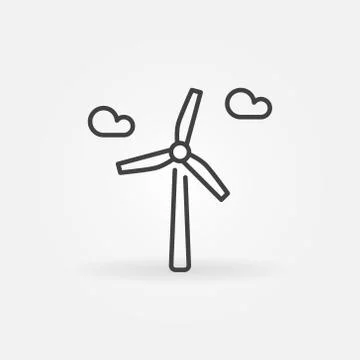 Wind Power with clouds vector concept icon in thin line style Illustrazione stock