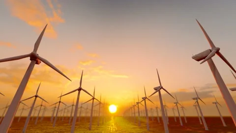 Wind power facility and windmill rotation Stock Footage 234248790
