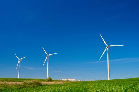 Wind power farm for renewable electrical energy production Stock Photos