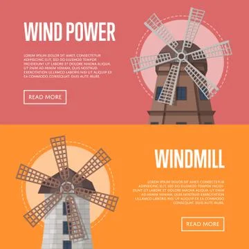 Wind power flyers with windmill buildings Stock Illustration