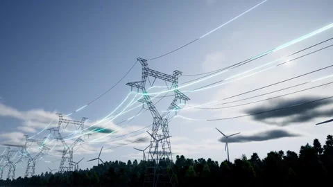 Wind power generation and high-voltage power grid 库存影片 313817026