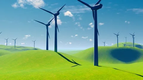 Wind power generation in grasslands and hills slow motion Stock Footage 273859728