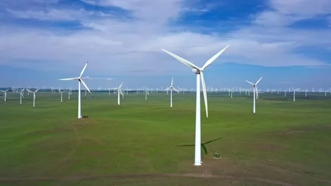 Wind power generation in grasslands and hills slow motion Stock Footage 327473089