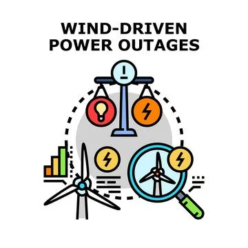 Wind power generation leading to electricity outages Stock Illustration