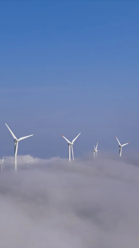 Wind power generation on Madeira during cloud inversion Stock Footage 340078722