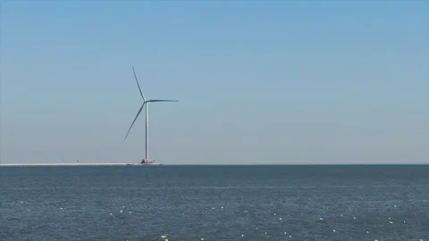 Wind power generation on the sea Stock Footage 328093091