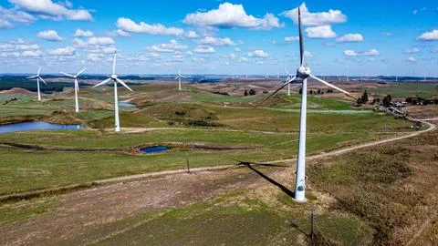 Wind power generation station, using the wind, highlighting the large capture Foto stock