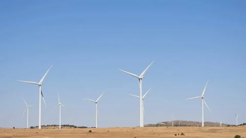Wind-power generator on the plain Stock Footage 152932523