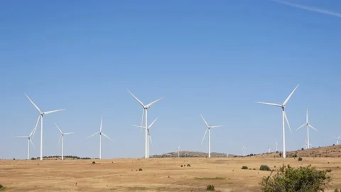 Wind-power generator on the plain Stock Footage 152932633