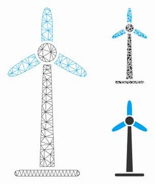 Wind Power Generator Vector Mesh 2D Model and Triangle Mosaic Icon 스톡 일러스트