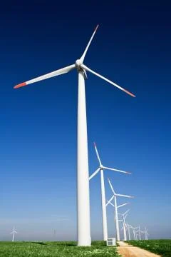 Wind power generators with blue clear sky Stock Photos