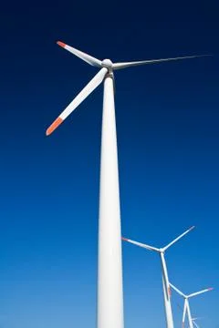 Wind power generators with blue clear sky Stock Photos