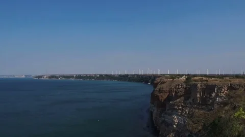 Wind power generators at Cape Kaliakra Stock Footage 71193902