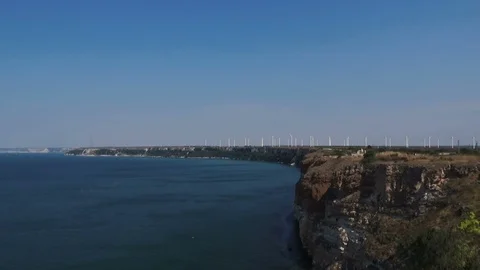 Wind power generators at Cape Kaliakra Stock Footage 101543283