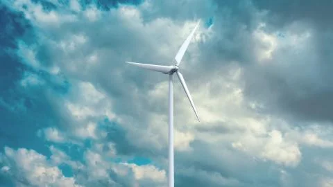 Wind power generators on sky background. Ilustración de archivo