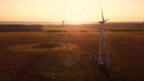 Wind power generators at sunset 스톡 동영상 94709435