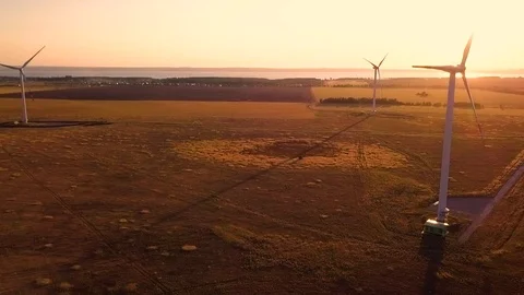 Wind power generators at sunset 스톡 동영상 94709479