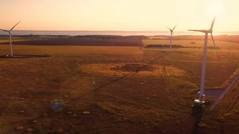 Wind power generators at sunset 스톡 동영상 94709481