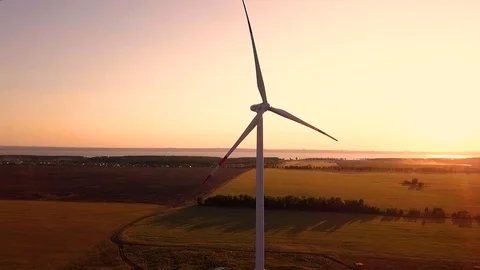 Wind power generators at sunset 스톡 동영상 95004550