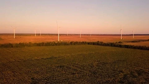 Wind power generators at sunset 스톡 동영상 95004864