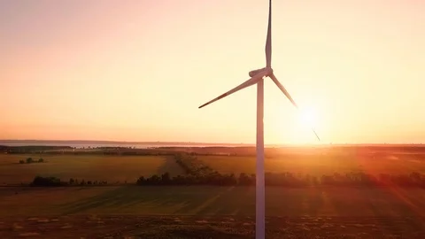 Wind power generators at sunset 스톡 동영상 95386027