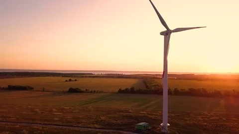 Wind power generators at sunset 스톡 동영상 95386068