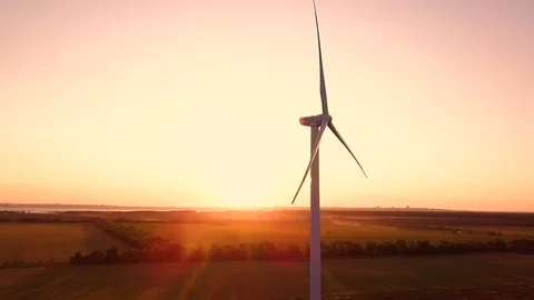 Wind power generators at sunset 스톡 동영상 95386173
