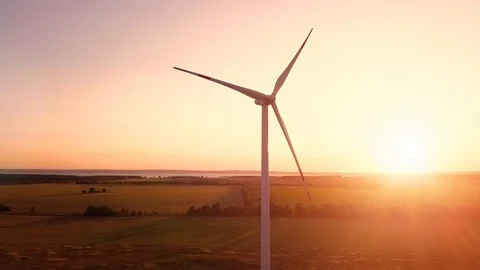 Wind power generators at sunset 스톡 동영상 95386179