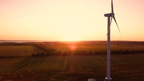 Wind power generators at sunset 스톡 동영상 95386197