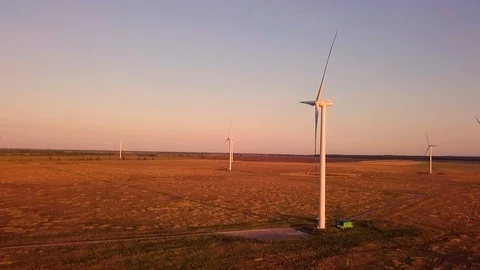 Wind power generators at sunset 스톡 동영상 95386255