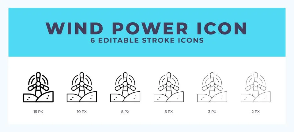Wind power icon set with different stroke. Design elements for logo. Vector.. Stock Illustration