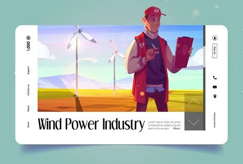 Wind power industry banner with technician Stock Illustration