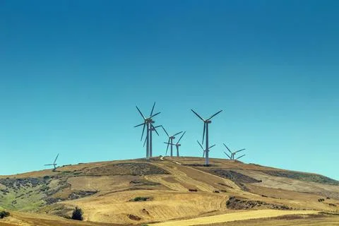 Wind Power Installations on the Mountains of Bizerte, Tunisia Stock Photos