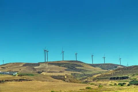Wind Power Installations on the Mountains of Bizerte, Tunisia Stock Photos